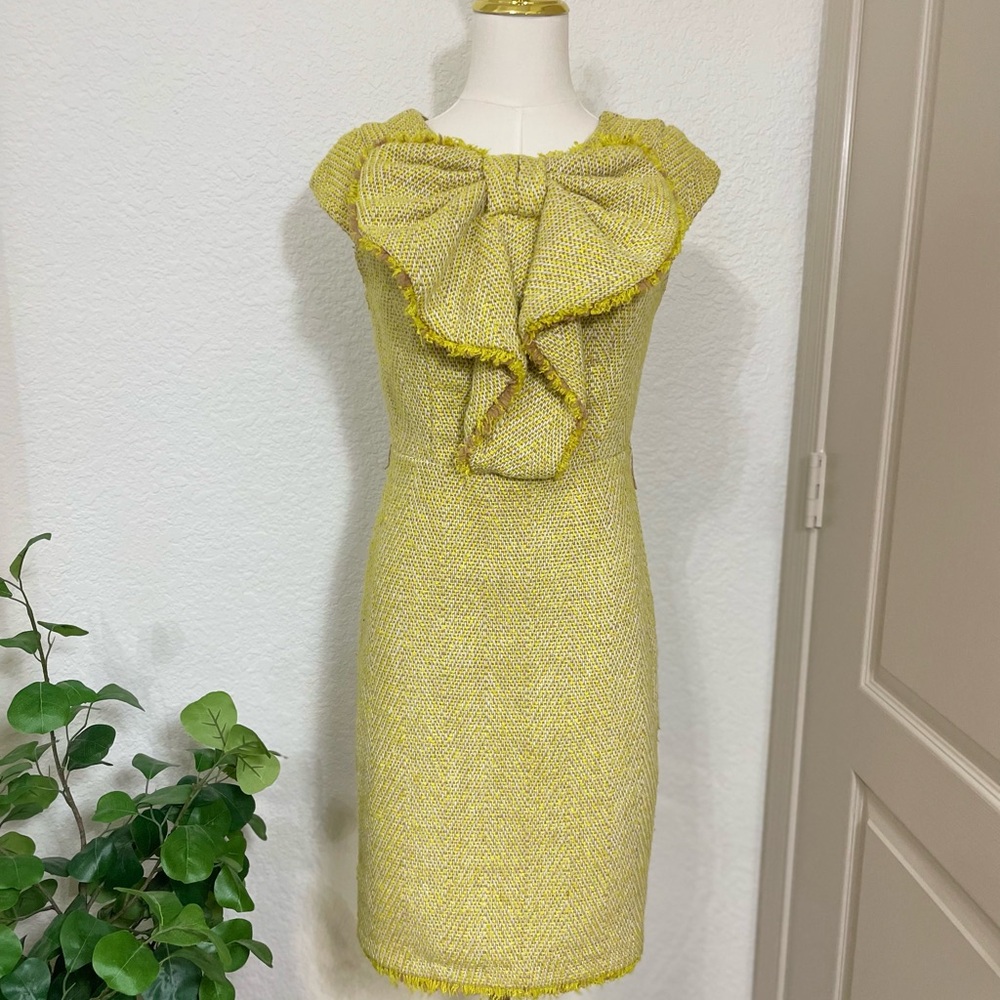Eva Franco Yellow Tweed Bow Neck Dress – Anthropologie